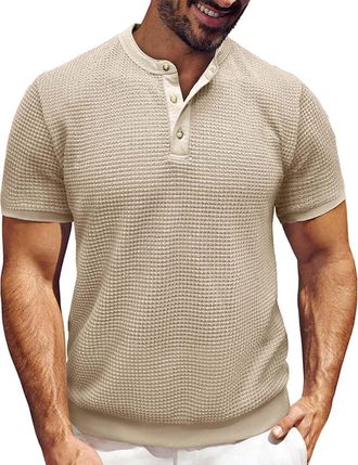 Generic Henley T Shirt Mens Summer Short Sleeve Button Down Round Neck Solid Color Casual Shirts Comfy Daily Classic Stylish Knitted Texture Tees Breathable L