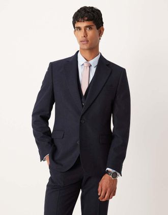 Asos Giacca da abito slim fit effetto lana blu navy