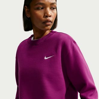 Nike Womens Studio Fleece Medium Weight Crew in Red | IR8293-630