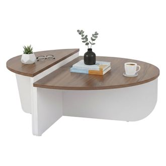 Dmora Mesa De Caf&eacute; Feglino, Mesa De Centro Baja, Revistero Para Sof&aacute;, Estante De La Sala De Estar, 90x60 H35 Cm, Nogal Y Blanco - Dmora
