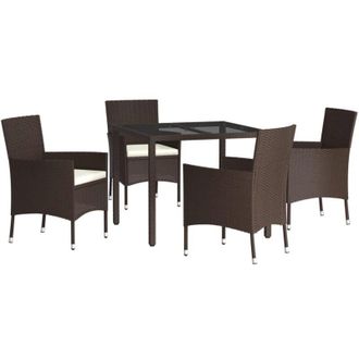 vidaXL Set Comedor De Jard&iacute;n 5 Piezas Y Cojines Rat&aacute;n Sint&eacute;tico Marr&oacute;n Vidaxl