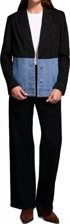Tribal Thread Mixed Media Pin Stripe And Denim Blazer In Blackout