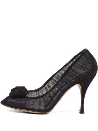 Dolce & Gabbana 110mm rose-appliqu&eacute; tulle pumps - women - Leather/Leather/Mesh - 40 - Black