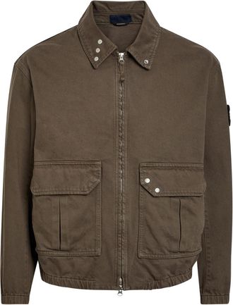 Stone Island Patch Pocket Denim Bomber Jacket - Burgundy - L