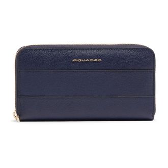 Piquadro Accessoires, Dames, Blauw, ONE Size, Leer, Zip-around portemonnee met vier vakken