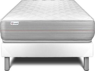 VITALIT Vitalit - Base tapizada blanco + Colchón con espuma viscoelástica 90 x 190
