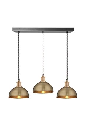 Industville Brooklyn Dome 3 Wire Cluster Lights, 8 inch, Brass, Brass holder