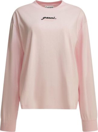 Ganni Pink Logo Crew Neck Sweatshirt