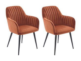 Vente-Unique Conjunto de 2 sillas con reposabrazos de terciopelo y metal negro - Terracota - ELEANA