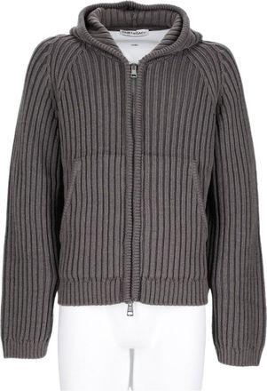 Our Legacy Grey Ribbed Merino Wool Zip-Through Sweatshirt