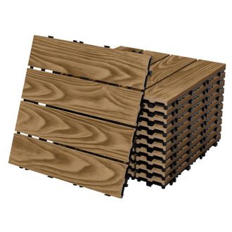 ML Design Ecd Germany Baldosas De Patio Wpc De 30x30 Cm 55 Piezas Para 5m&sup2; Aparencia De Madera Marr&oacute;n Teca Con Sistema De Drenaje E Instalaci&oacute;n Mediante Clic, L