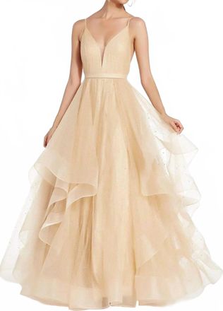Alyce Paris Glitter V Neck Tulle Prom Dress In Gold Dipped