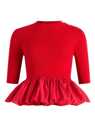 Patou Ruffle Hem Ribbed Jumper In Wool And Faille