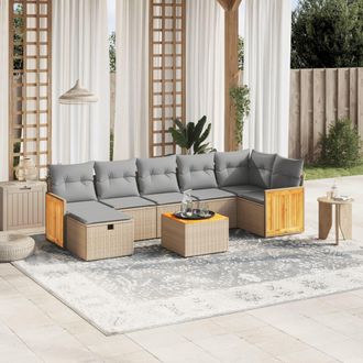 vidaXL Juego De Sof&aacute;s Jard&iacute;n Con Cojines Beige Mezcla 8 Pzas Rat&aacute;n Pe Vidaxl