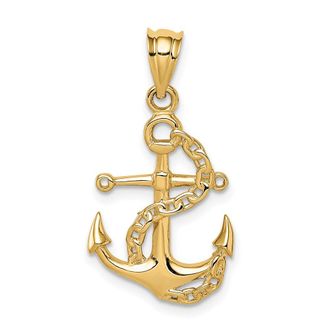 Diamond2Deal 14k Yellow Gold Polished Anchor & Chain Pendant