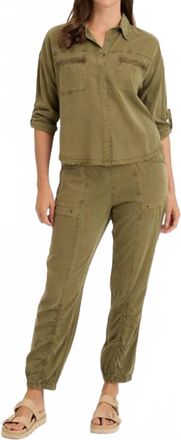 Xcvi Squire Twill Banded Hem Casual Pants In Kombu Pigment