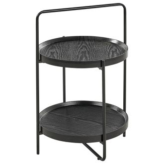 Beliani Beliani - Mesa Auxiliar Moderna Estructura De Metal Mdf Estante 2 Pisos Redonda Negro Evart