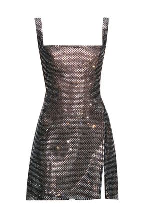 Self Portrait Fitted Mesh Mini Dress With Rhinestone Details