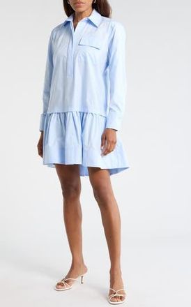 A.L.C. Brooke Long Sleeve Ruffle Cotton Shirtdress in Sky Blue at Nordstrom Rack, Size X-Small
