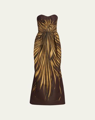 Oscar De La Renta Palm Faille Sleeveless Bustier Gown