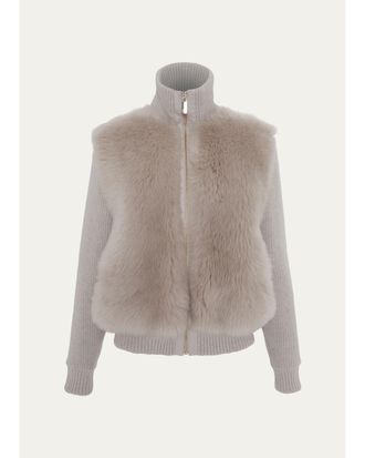 Gorski Shearling-Front Mixed Media Jacket