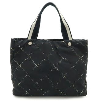 Chanel Black Red Color Nylon Shoulder Bag Tote Bag (Pre-Owned)