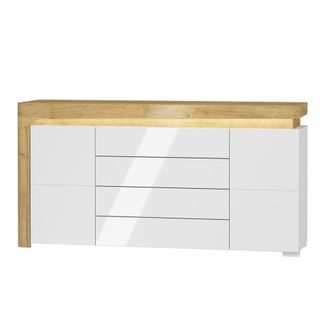 Petits Meubles Aparador 2 puertas 4 cajones con LED estratificado Blanco marr&oacute;n