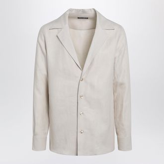 Dolce & Gabbana Long-sleeve V-neck linen shirt in pastel beige
