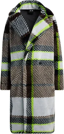 adidas x Ivy Park Long Plaid Faux Fur Jacket Clear Grey Brown Green HN1573