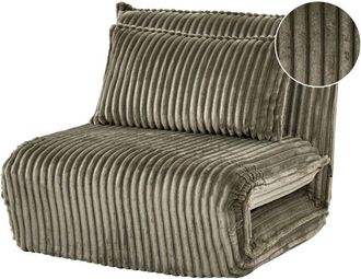 Beliani Sofa Bed Green Corduroy Upholstery 1 Seater with Additional Cushion Sleeper Function Adjustable Backrest Armless for Kids and Adults LYSEKIL