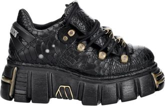 New Rock Piton Platform Laarzen - Dames - Veterschoenen - Zwart - 38 EU - Leer - Schoenen
