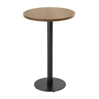 Oviala Mesa alta redonda 60 cm pie negro y revestimiento de madera clara