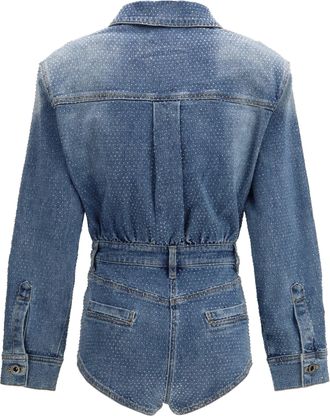 Self Portrait Womens Rhinestone Denim Playsuit Blue Cotton; Elastane Jumpsuits Dress