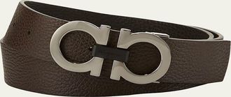 Ferragamo Moufflon Adjustable & Reversible Double-Gancini Buckle Leather Belt