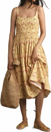 Hutch Sleeveless Smocked A-Line Midi Dress In Yellow/floral