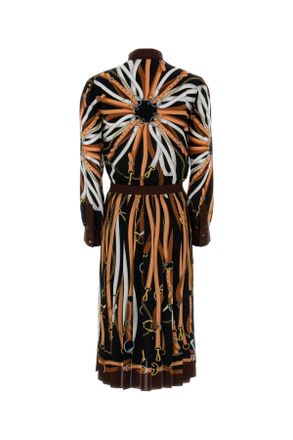 Gucci Womens Printed Silk Shirt Dress Blackbrownmc Exterior: Abiti