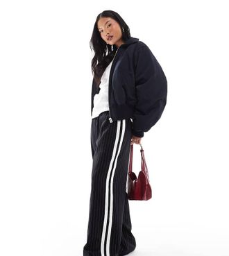 4th + Reckless Petite side stripe wide leg pants in black pinstripe-Multi