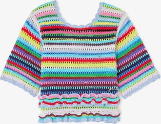 Ganni Mixed Top in Striped Crochet - Size XXS Organic Cotton