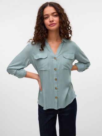 Vero Moda Hemdbluse VERO MODA VMBUMPY L/S SHIRT NEW WVN GA NOOS, Damen, Gr. XL, grau (gray mist), Web, Obermaterial: 100% Viskose, unifarben, regular fit Po-bed