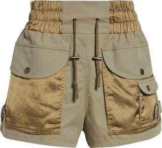 Balmain High Waist Multipocket Cotton Twill & Nylon Shorts in 7Gs Pale Green at Nordstrom, Size 10 Us