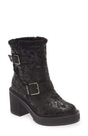 DKNY Daray Buckle Block Heel Bootie in Black Cracked Leather at Nordstrom, Size 6.5