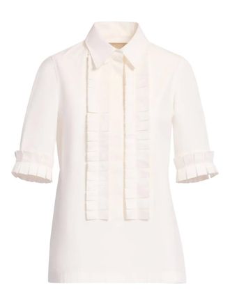 Elie Saab pleated shirt - women - Organic Cotton - 42 - Neutrals