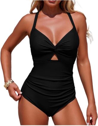Generic Tummy Control Swimwear Women, Womens One Piece Swimsuits Push Up Ladies Swimming Costumes with Removeable Cups Front Cut Outs Swimming Costume Bikini 