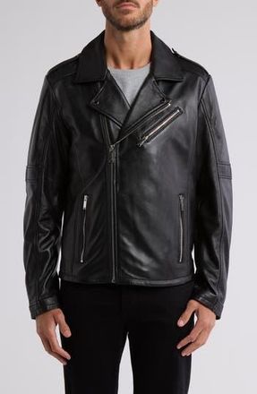 Karl Lagerfeld Leather Moto Jacket in Black at Nordstrom Rack, Size Xx-Large