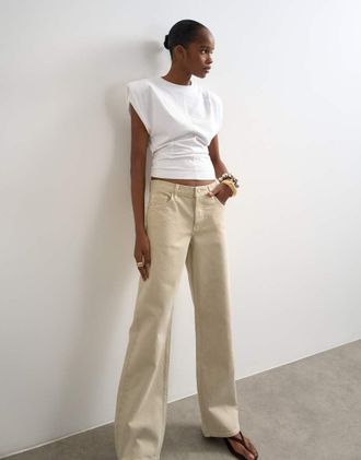 Topshop Ember - Jeans dritti a vita bassa color avena-Marrone