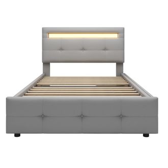 Urban Meuble Cama doble gris con cabecero LED y cajones de almacenamiento