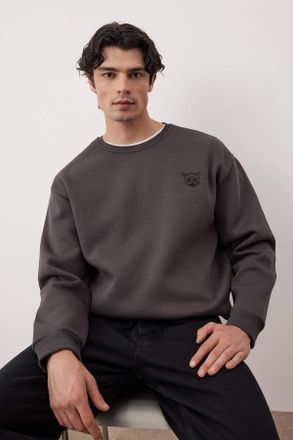 Trendyol MAN Heren Grijs Effen Lang Oversized Sweatshirts