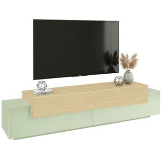 Dmora Mobile Porta tv Cassino, 3 Ripiani, 4 Vani Made in Italy, Apertura a Ribalta, 200x45x51.5h cm Verde
