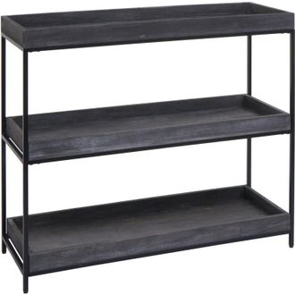 Hhg Scaffale libreria portavasi 3 ripiani da interno 874 metallo legno 90x100x35cm grigio scuro
