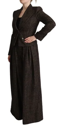 Dolce & Gabbana Womens Dark Brown Wool Single Breasted 2 Pc Jacket Pants Alpaca Nylon